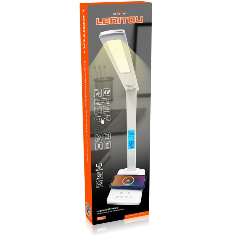 LED лампа настільна Media-Tech LEDITOU MT222,  4W 6500K, 15W QI з вбудованим WRL, біла