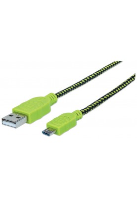 Кабель USB AM-micro BM, 1.0 м, обплетення (чорно/зелений) Manhattan
