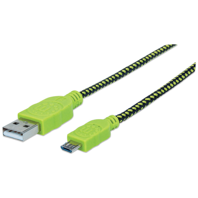 Кабель USB AM-micro BM, 1.0 м, обплетення (чорно/зелений) Manhattan