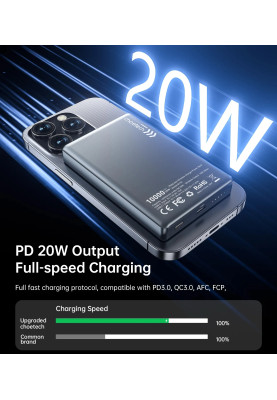 УМБ Choetech Magnetic Wireless 10000mAh 20W PD Qi-15W USB-C In/Out, Ultra-thin Black