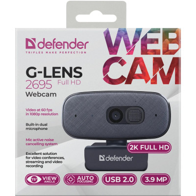Веб-камера Defender G-lens 2695 FullHD 2K 1520p, 3.9МП Веб-камера Defender G-lens 2695 FullHD 2K 1520p, 3.9МП