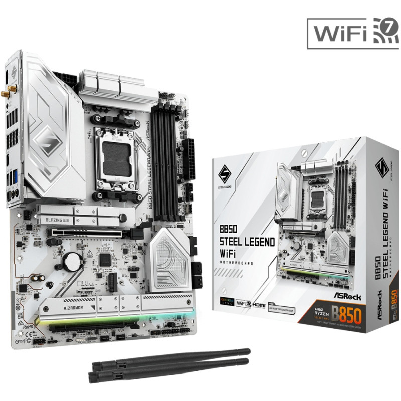 ASRock B850 Steel Legend WiFi (AM5/B850, 4*DDR5, 2xPCIex16, HDMI, 4xSATA,4xM.2, 2.5GLan, ATX)