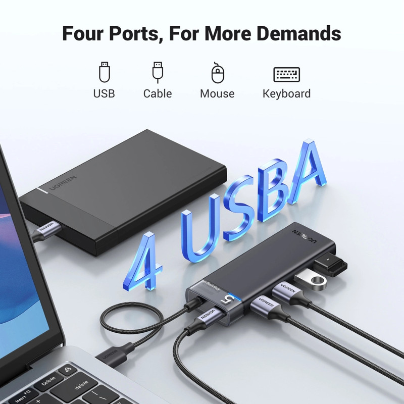 Хаб USB 3.0 -> 4хUSB-A 3.2 Gen1 10Gbps Black CM219 Ugreen
