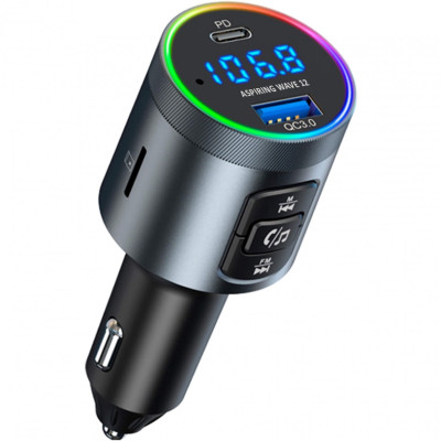 автомобільний FM-трансміттер Aspiring Wave 12 48W PD LED/Bluetooth/microSD/QC3.0,USB-C 30W автомобільний FM-трансміттер Aspiring Wave 12 48W PD LED/Bluetooth/microSD/QC3.0,USB-C 30W