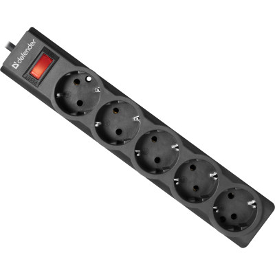 Power filtr 3,0м Defender ES largo, 5 розеток, чорний