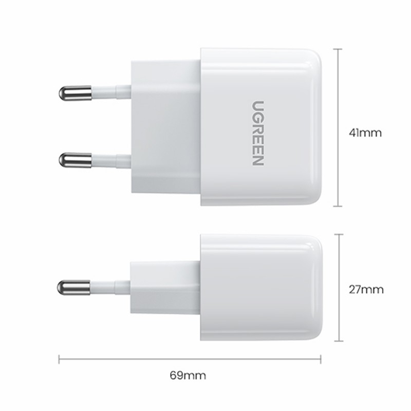 Зарядний пристрій 1xUSB 20W (USB С QC4.0+/PD3.0) Mini Charger White CD241 Ugreen
