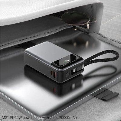 УМБ Acefast 20000mAh 65W PD,QC3.0 USB-A+USB-C In/Out,build-in cable M21 Black-Gray