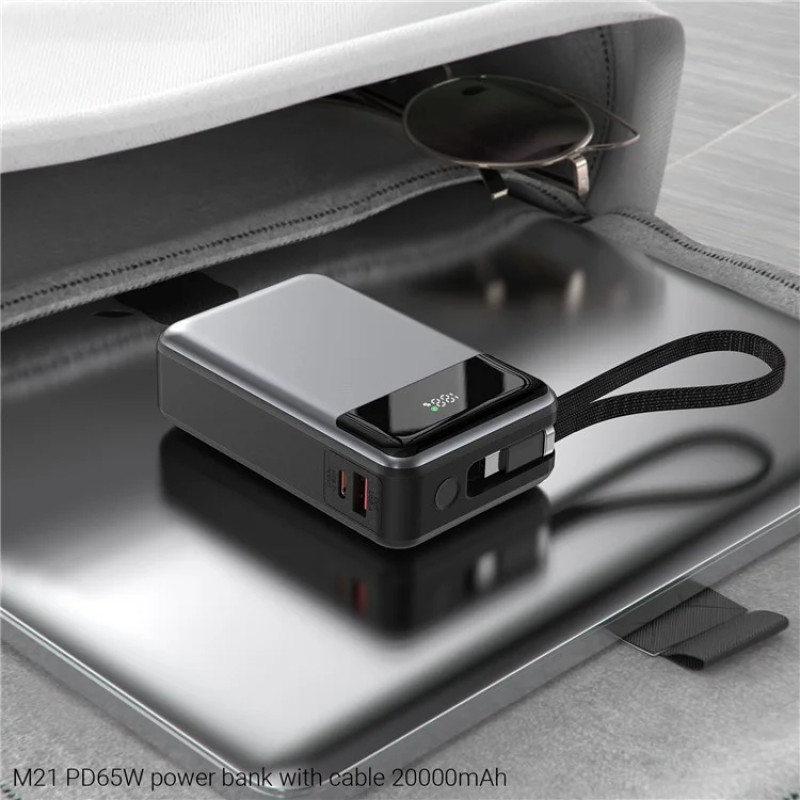 УМБ Acefast 20000mAh 65W PD,QC3.0 USB-A+USB-C In/Out,build-in cable M21 Black-Gray