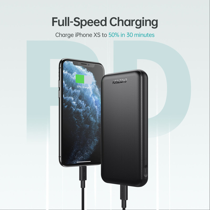УМБ Choetech 10000mAh, 18W PD QC3.0, USB-C In/out, USB-A Li-pol чорна