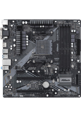 ASRock B450M Pro4 R2.0 (AM4/B450, 4*DDR4, 2xPCIex16, DVI-D/HDMI/VGA, 4xSATAІІІ, M.2, GLan, 8ch, mATX