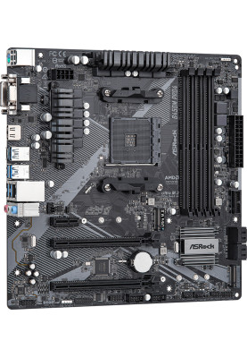 ASRock B450M Pro4 R2.0 (AM4/B450, 4*DDR4, 2xPCIex16, DVI-D/HDMI/VGA, 4xSATAІІІ, M.2, GLan, 8ch, mATX