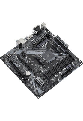 ASRock B450M Pro4 R2.0 (AM4/B450, 4*DDR4, 2xPCIex16, DVI-D/HDMI/VGA, 4xSATAІІІ, M.2, GLan, 8ch, mATX