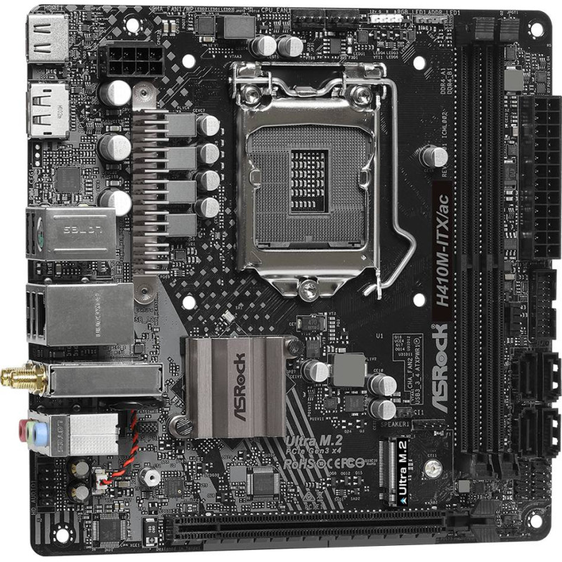 ASRock H410M-ITX/AC/REF (1200/H410, 2*DDR4, 1xPCIex16, HDMI/DP, 4xSATAІІІ, M.2, GLan, WiFi, 7.1ch,mI