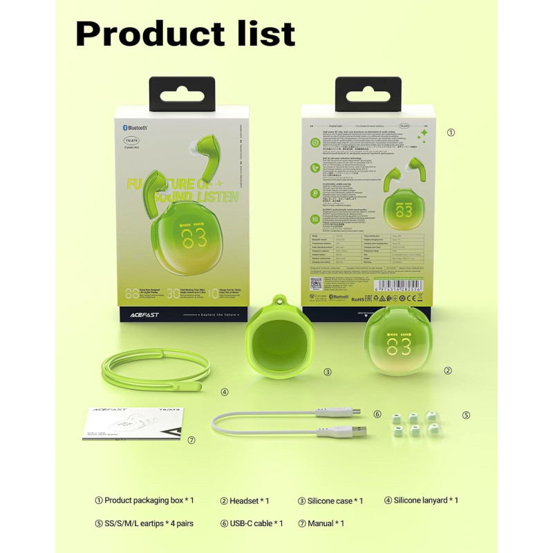 Навушники TWS Acefast T9 avocado green
