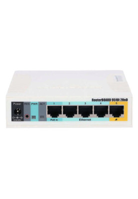 Маршрутизатор Mikrotik RB951Ui-2HND, N300, 600MHz/128Mb, 5х100Мбіт, 1хUSB, 1000mW, PoE in, PoE out, антена 2,5 дБі