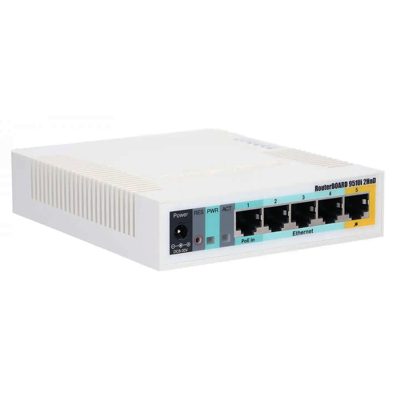 Маршрутизатор Mikrotik RB951Ui-2HND, N300, 600MHz/128Mb, 5х100Мбіт, 1хUSB, 1000mW, PoE in, PoE out, антена 2,5 дБі