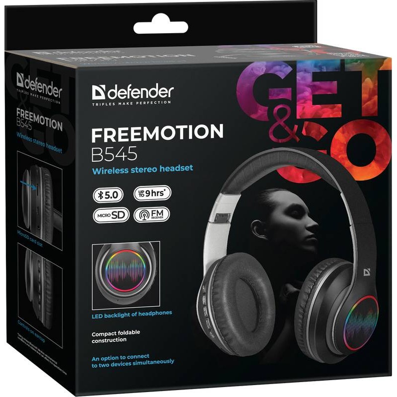Навушники з мікрофоном Defender FreeMotion B545 Bluetooth, LED, чорний