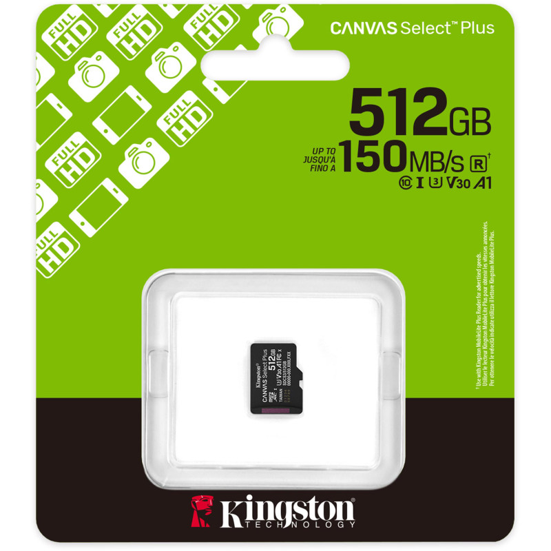 Memory card microSDXC 512GB Kingston Canvas Select Plus Gen3 C10 A1, Retail