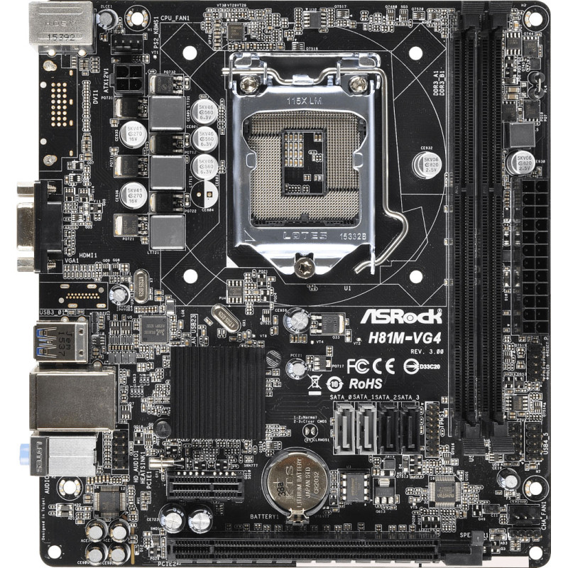 ASRock H81M-VG4 R3.0/REF (1150/H81, 2xDDR3, 1xPCIex16, VGA,2xSATAIII, 2xSATAII,GLan, 7.1ch, mATX)