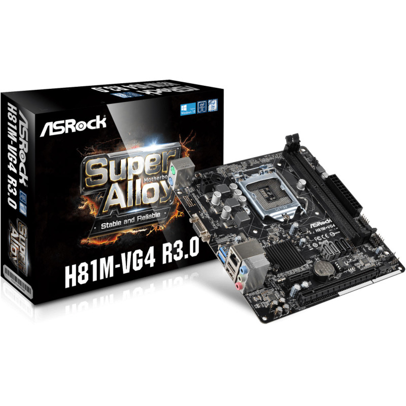 ASRock H81M-VG4 R3.0/REF (1150/H81, 2xDDR3, 1xPCIex16, VGA,2xSATAIII, 2xSATAII,GLan, 7.1ch, mATX)