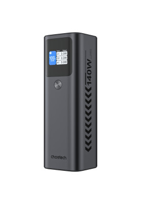 УМБ Choetech 27000mAh 140W IN/OUT, 2xUSB-C PD5.0 USB-A QC3.0 22W, Li-pol, TFT Display, black