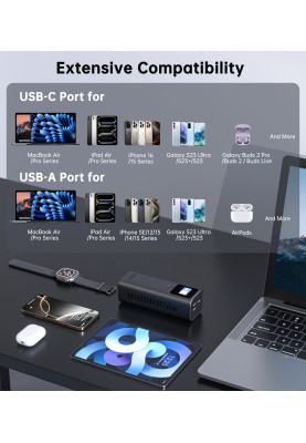 УМБ Choetech 27000mAh 140W IN/OUT, 2xUSB-C PD5.0 USB-A QC3.0 22W, Li-pol, TFT Display, black