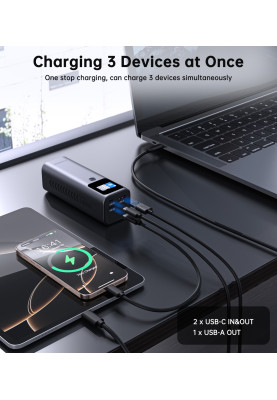 УМБ Choetech 27000mAh 140W IN/OUT, 2xUSB-C PD5.0 USB-A QC3.0 22W, Li-pol, TFT Display, black
