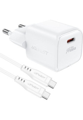 Зарядний пристрій USB-C 30W Gan A77 mini + USB-C cable Fast Charger White Acefast