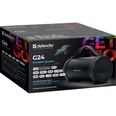 Акустична система 1.0 Defender G24 10W, BT/TF/USB/AUX/1500мАч Акустична система 1.0 Defender G24 10W, BT/TF/USB/AUX/1500мАч