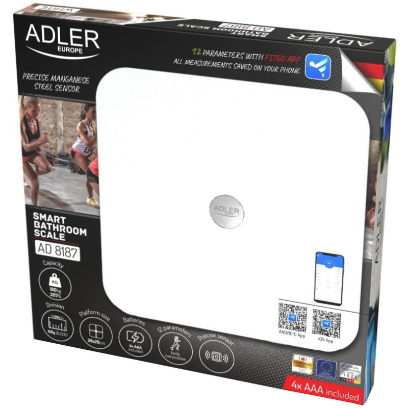Ваги напольні Adler AD 8187 white електронні/ Smart/ 180кг/ 4хААА/ автовимкнення/ білі