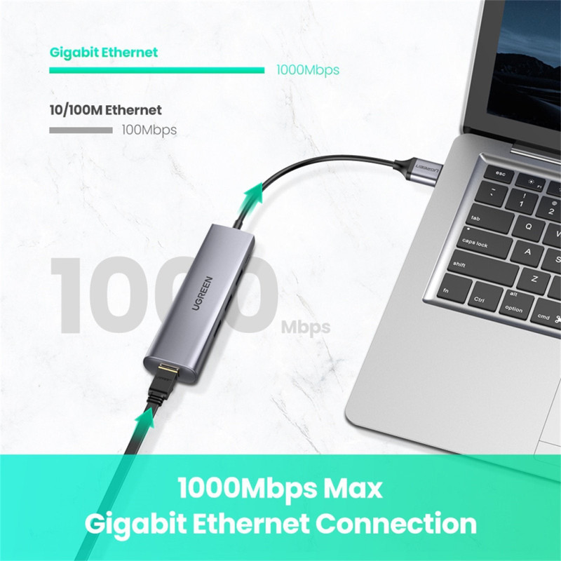 Хаб USB 3.0 --> 3xUSB 3.0/RJ45/Micro USB CM266 Gray Ugreen