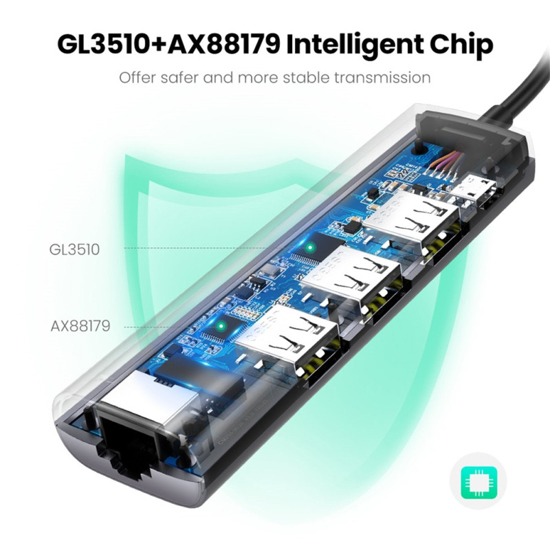 Хаб USB 3.0 --> 3xUSB 3.0/RJ45/Micro USB CM266 Gray Ugreen