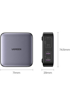Зарядний пристрій 4xUSB 65W (2хUSB-C+2xUSB-A) Gan CD327 Ugreen Desktop Fast Charger