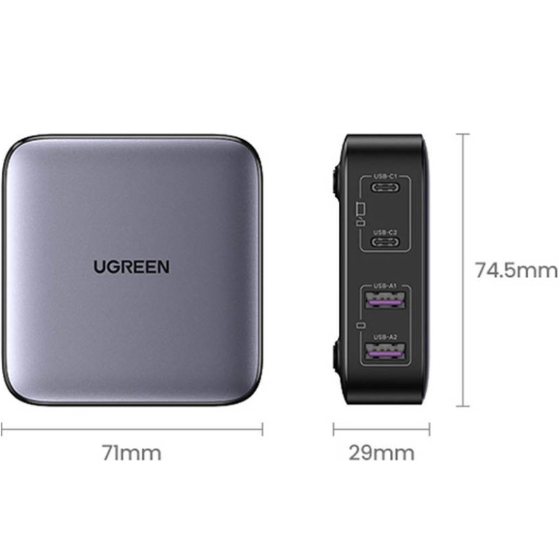 Зарядний пристрій 4xUSB 65W (2хUSB-C+2xUSB-A) Gan CD327 Ugreen Desktop Fast Charger