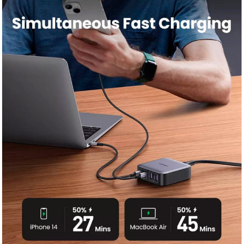 Зарядний пристрій 4xUSB 65W (2хUSB-C+2xUSB-A) Gan CD327 Ugreen Desktop Fast Charger