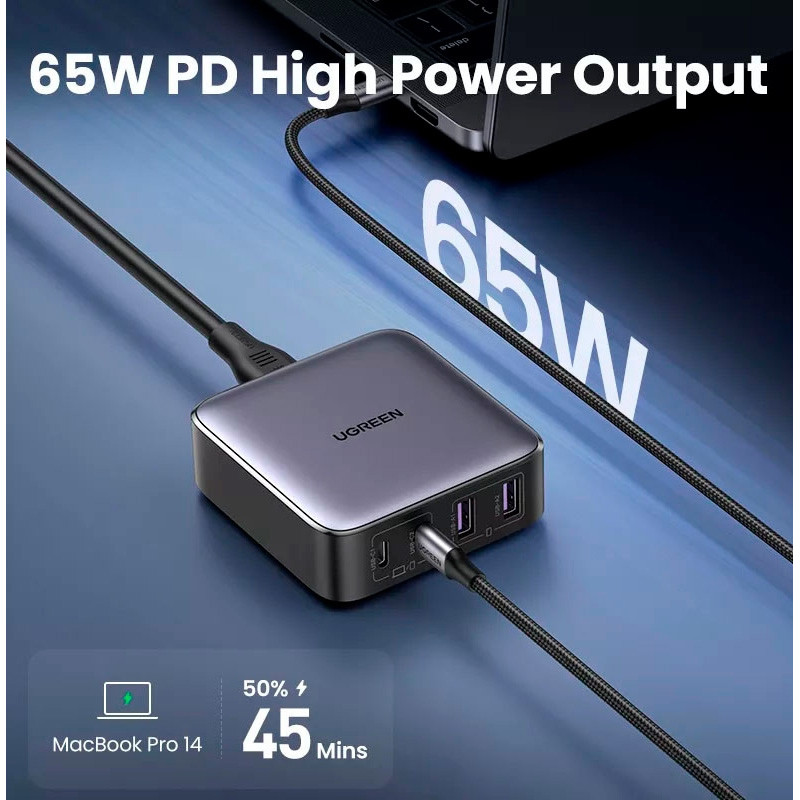 Зарядний пристрій 4xUSB 65W (2хUSB-C+2xUSB-A) Gan CD327 Ugreen Desktop Fast Charger