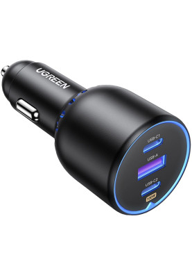 Автозарядка 3xUSB 130W (2xUSB-C+USB-A) QC 3.0 Чорна (CD293) UGREEN