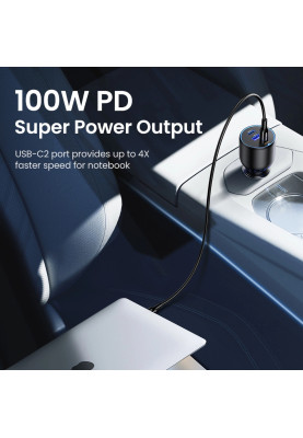 Автозарядка 3xUSB 130W (2xUSB-C+USB-A) QC 3.0 Чорна (CD293) UGREEN