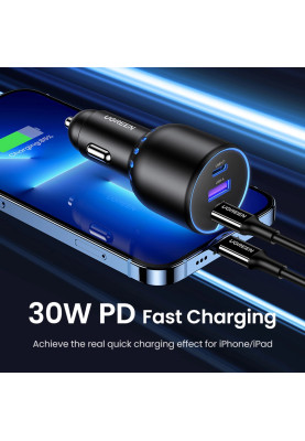 Автозарядка 3xUSB 130W (2xUSB-C+USB-A) QC 3.0 Чорна (CD293) UGREEN