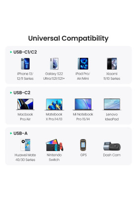 Автозарядка 3xUSB 130W (2xUSB-C+USB-A) QC 3.0 Чорна (CD293) UGREEN