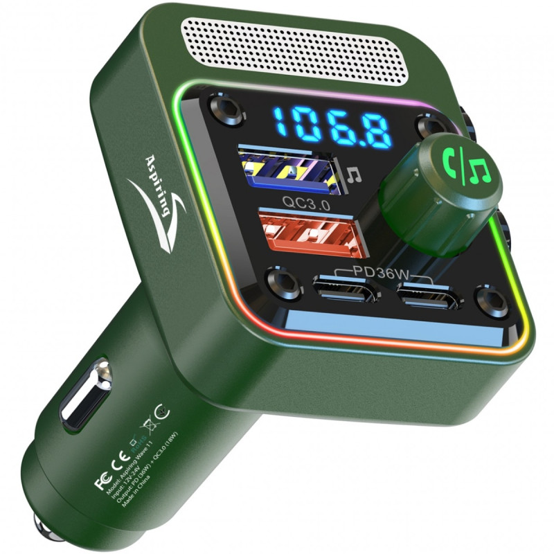 автомобільний FM-трансміттер Aspiring Wave 11 54W PD LED/Bluetooth//QC3.0, 2хUSB-C 36W