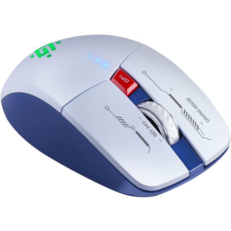 Мишка Defender Tisa GM-126, бездротова, ігрова, 1600 dpi., 7кн., 400 mAh, синьо-біла