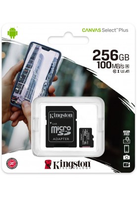 Memory card microSD 256GB Kingston Canvas Select Plus SDXC UHS-1 A1 Class 10, Retail + adapter SD