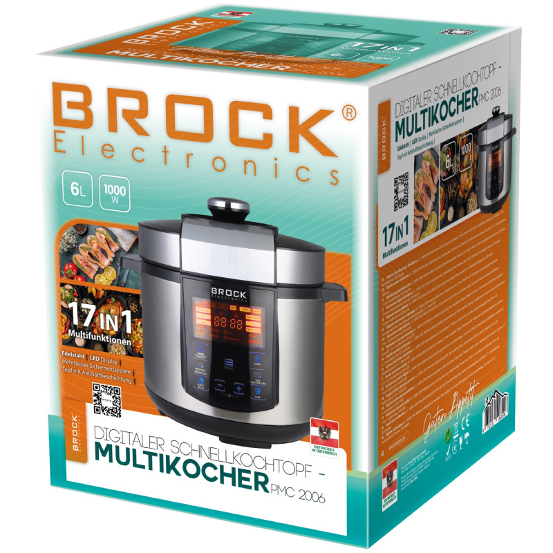 Мультиварка BROCK PMC 2006 скороварка/1000Вт/ 6л / 17 програм/ сенсорне керування//срібна
