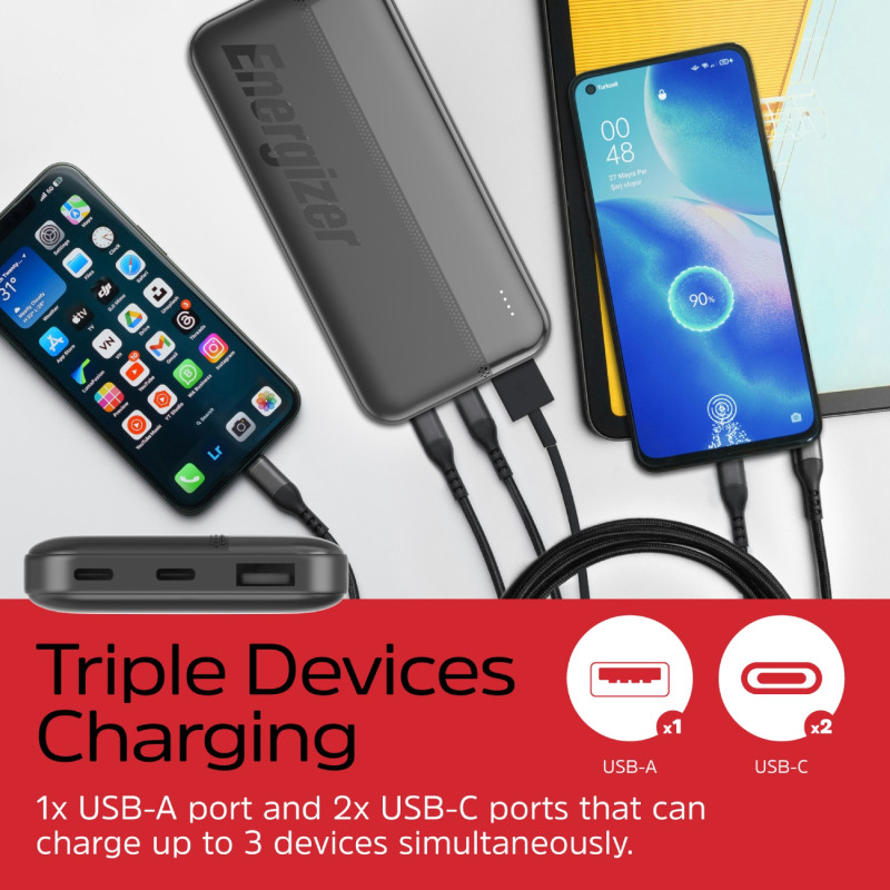 УМБ Energizer 10000mAh 15W, USB-А, 2хUSB-C Black