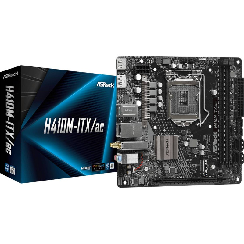 ASRock H410M-ITX/AC (1200/H410, 2*DDR4, 1xPCIex16, HDMI/DP, 4xSATAІІІ, M.2, GLan, WiFi, 7.1ch,mITX)