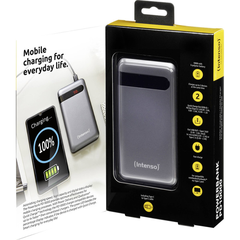 Повербанк Intenso PD10000 3A QC3.0 10000mAh, USB-C Out Li-pol сірий (7332330)