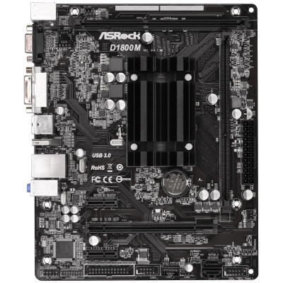 Материнська плата ASRock D1800M/REF (J1800, 2xDDR3/DDR3L, video, 3xPCI Express, 2xSATAII, mATX)
