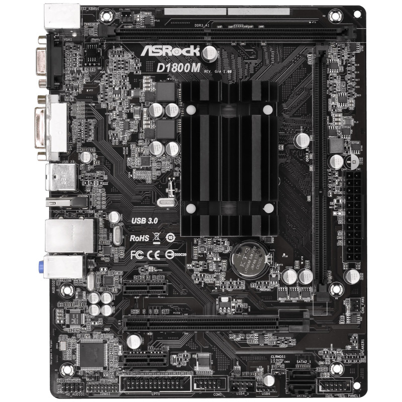 Материнська плата ASRock D1800M/REF (J1800, 2xDDR3/DDR3L, video, 3xPCI Express, 2xSATAII, mATX)