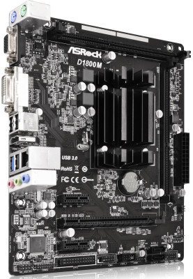 Материнська плата ASRock D1800M/REF (J1800, 2xDDR3/DDR3L, video, 3xPCI Express, 2xSATAII, mATX)